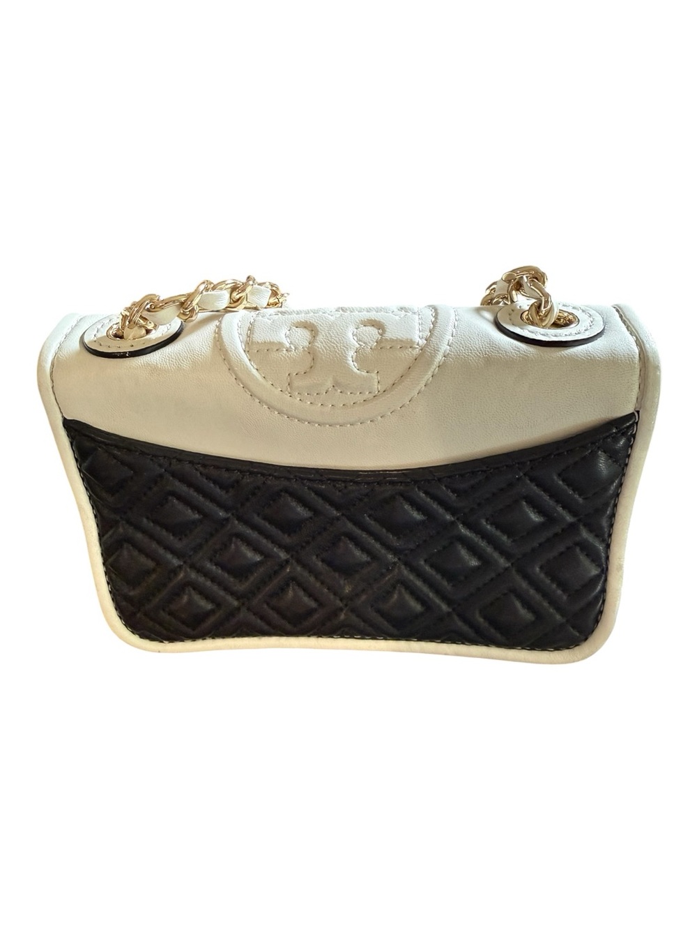 Tory Burch White and Black Quilted Crossbody with Gold Chain - Picture 1 of 7